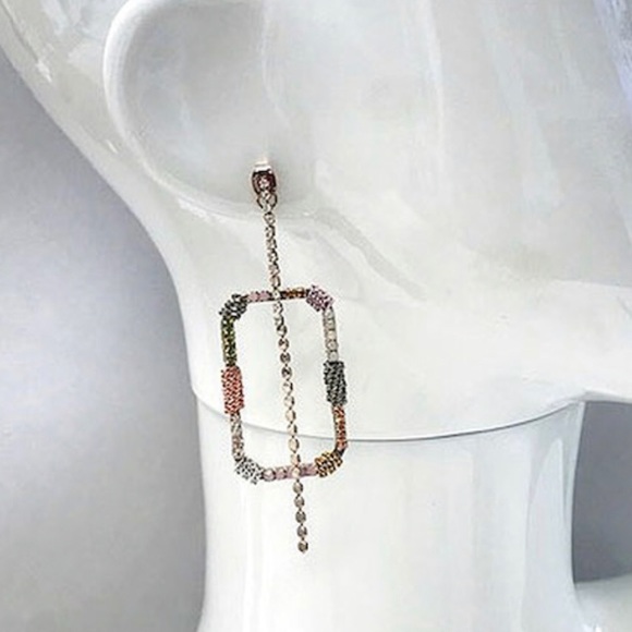 Designer Handmade Stunning Square &Chain Earrings-Boutique - Picture 4 of 4